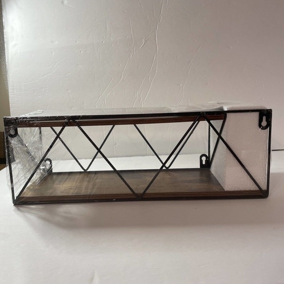 Floating Shelves Set Of 2 13” And 16” Long Pre-assembled Wood And Black Metal - Picture 3 of 9